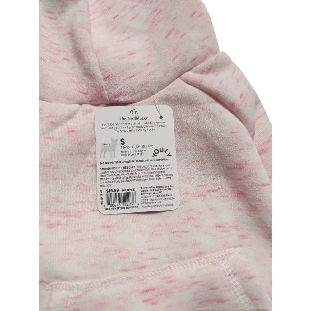 YOULY Trailblazer Small Pink Space Dye Dog Hoodie with Pocket New Pet Apparel